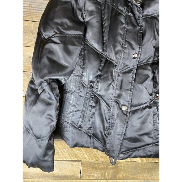 Guess Women's Sz L Black Puffer Jacket Faux Fur Hood Lined Coat - Picture 4 of 13